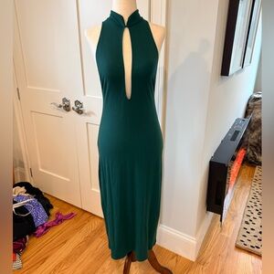 Reformation Emerald Green Ribbed Keyhole Midi Dress